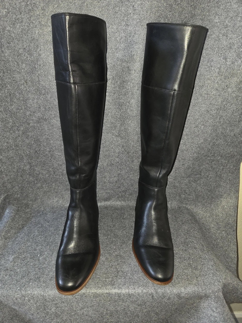 Franco Sarto Black Over-the-Knee Leather Boots with Rear Zip and Studs Size 11